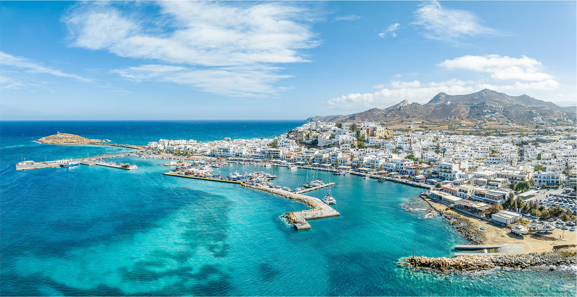Prime Car Rental Naxos port aerial view